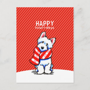 Westie Pset Scarf Kerstmis Happy Howl-i-days Feestdagenkaart