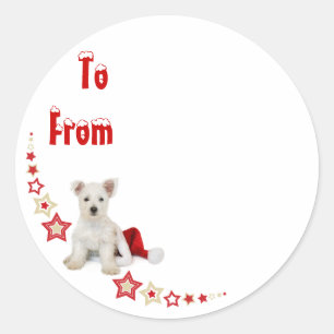 Westie Pup Kerst Sticky Label
