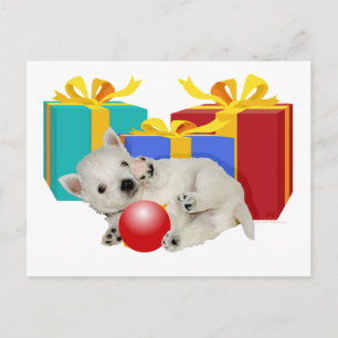 Westie Puppy Kerst Speeltijd Feestdagenkaart