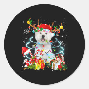 Westie Reindekermis Lampjes Pajama Dog X Ronde Sticker