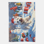 Westie rent in de sneeuw met kerst Pet Theedoek (Verticaal)