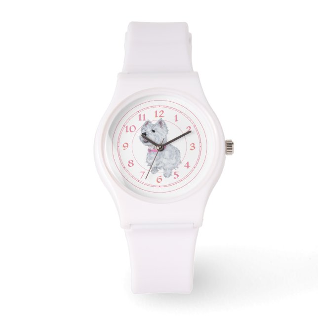 Westie Roze Kraag Horloge (Voorkant)