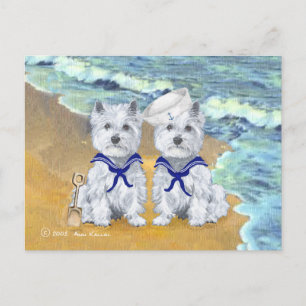 Westie Sailor Twins op het Strand Briefkaart
