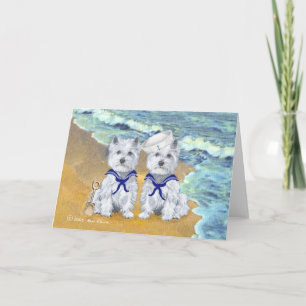 Westie Sailor Twins op het Strand Kaart