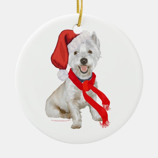 Westie Santa's Helper Keramisch Ornament (Voorkant)