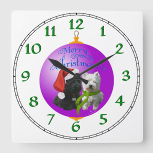 Westie Scottie Kerst Ornament Vierkante Klok