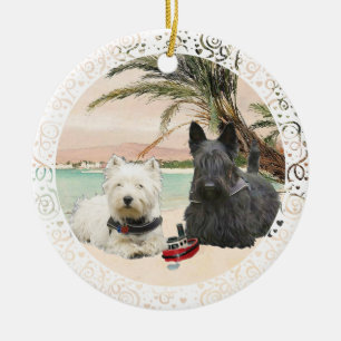 Westie & Scottie op Palmy Beach Keramisch Ornament