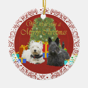 Westie & Scottie Prettig Kerstfeest Keramisch Ornament