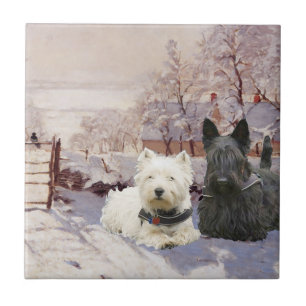 Westie & Scottie Winter Ekster Tegeltje