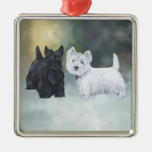 Westie Scottie Wintertijd Metalen Ornament