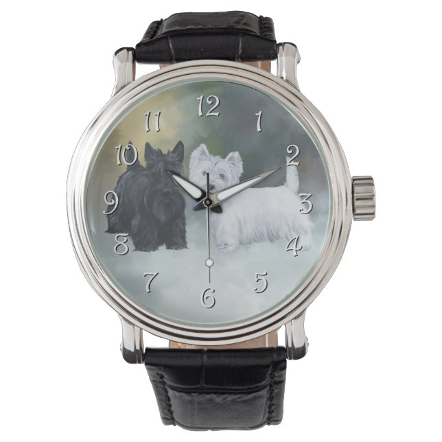 Westie Scottie Wintertime Horloge (Voorkant)