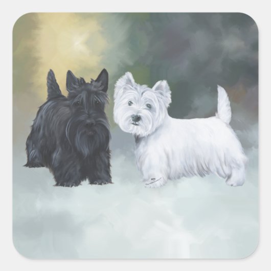 Westie Scottie Wintertime Vierkante Sticker (Voorkant)