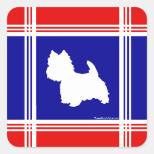 Westie Silhouet Rood, Wit, Blauw Vierkante Sticker