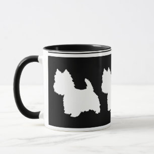 Westie Silhouette White op zwart Mok