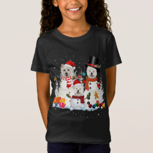 Westie Sneeuwman Kerstverlichting Santa Hond Xmas T-shirt