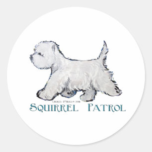 Westie Squirrel Patrol Ronde Sticker