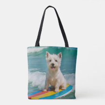 Westie Surfing Beach Bag Canvas tas