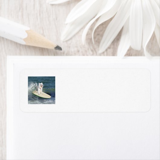Westie Surfing Return Address Label (Insitu)
