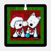 Westie Terrier Duo Kerstmis Metalen Ornament (Voorkant)