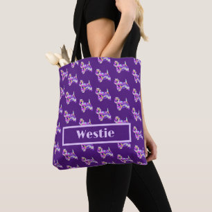 Westie Terrier Schattige Paarse hond Silhouet Draagtas
