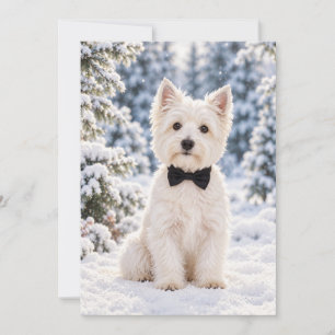 Westie Zwarte Vlinderdas Plat Kerstkaart