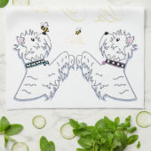 Westies en bijen theedoek (Gevouwen)