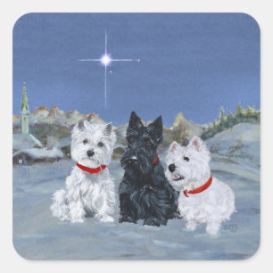 Westies en een Scottie Kerst Vierkante Sticker