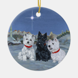 Westies en een Scottie met Kerstmis Keramisch Ornament