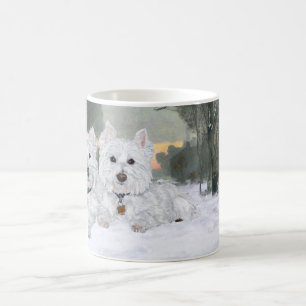 Westies in de wintertijd koffiemok