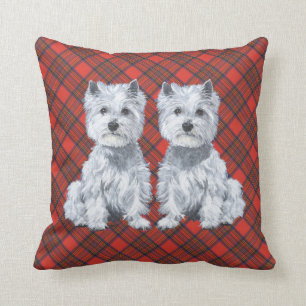 Westies op een Schotse PLAIDKUSSEN Kussen