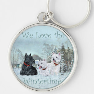 Westies & Scottie in de wintertijd Sleutelhanger