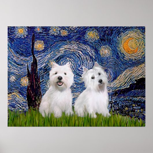 Westies (twee) - Sterrennacht Poster (Voorkant)
