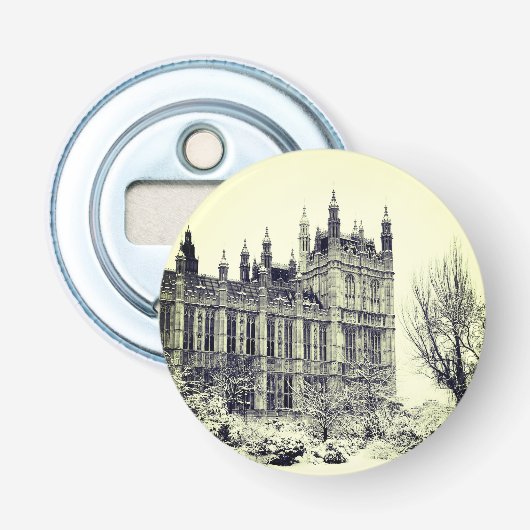 Westminster, Parlement, Winter Londen - Brits Button Flesopener (Voorkant)