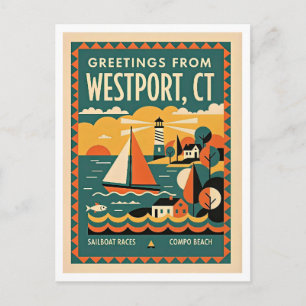 Westport CT Retro Reizen Briefkaart