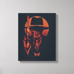 Westworld   Man in zwart-wit met revolver Canvas Afdruk