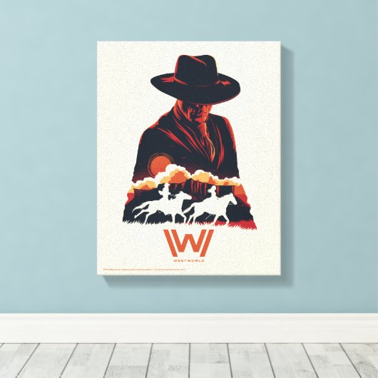 Westworld | Man in zwarte woestijn Silhouette Canvas Afdruk (Insitu (Houten vloer))