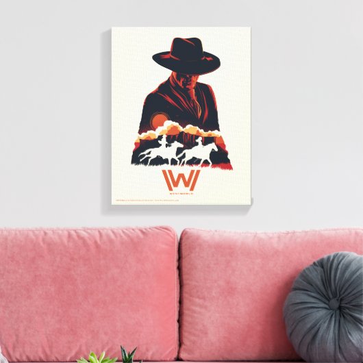 Westworld | Man in zwarte woestijn Silhouette Canvas Afdruk (Insitu (Woonkamer))