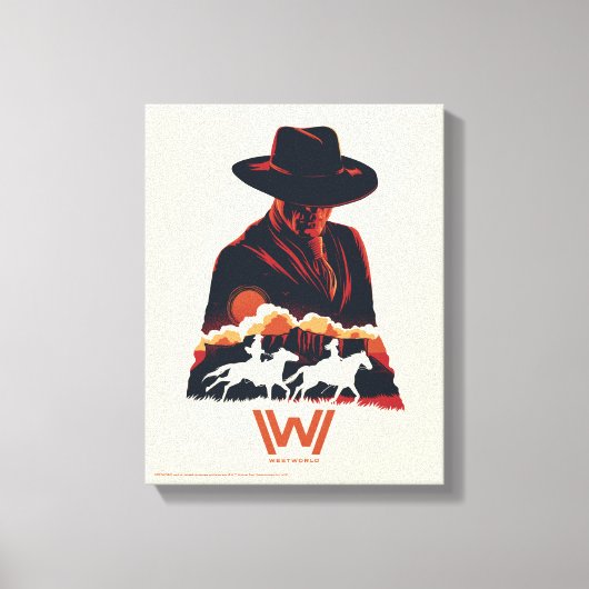 Westworld | Man in zwarte woestijn Silhouette Canvas Afdruk (Voorkant)