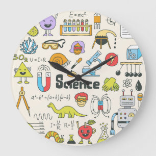 Wetenschap Doodles: Handgetekende schoolset. Grote Klok