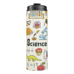 Wetenschap Doodles: Handgetekende schoolset. Thermosbeker