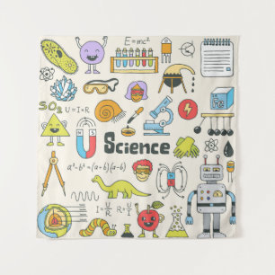 Wetenschap Doodles: Handgetekende schoolset. Wandkleed