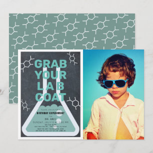 Wetenschap Experiment Flask Krijtbord Foto Verjaar Kaart