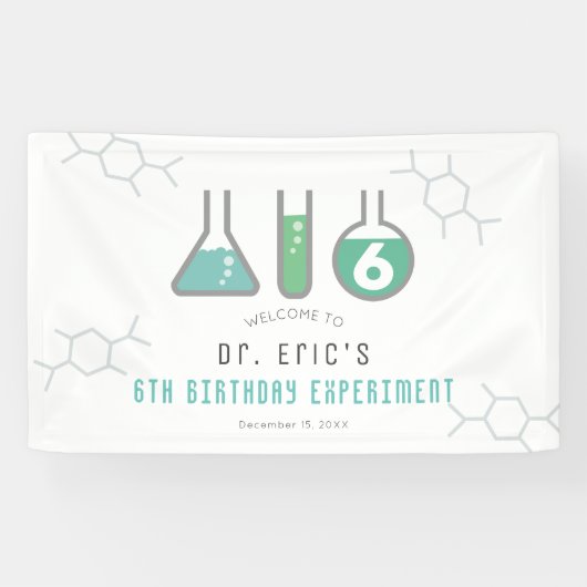 Wetenschap Experiment Groene Jongen Verjaardag Wel Spandoek (Horizontaal)
