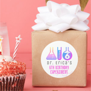 Wetenschap Experiment Neon Roze Meisje Verjaardag Ronde Sticker