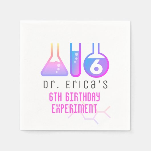 Wetenschap Experiment Neon Roze Meisje Verjaardag Servet (Voorkant)
