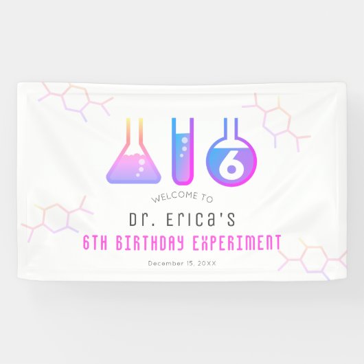 Wetenschap Experiment Neon Roze Meisje Verjaardag  Spandoek (Horizontaal)
