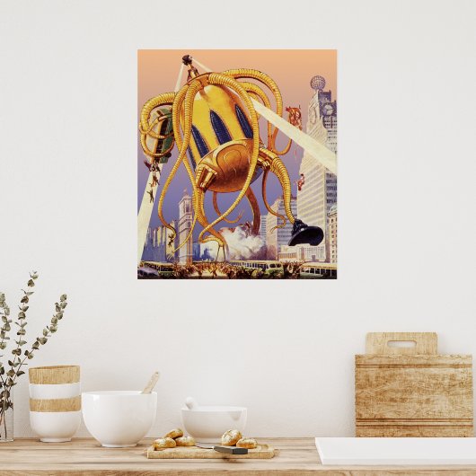  wetenschap Fiction Alien War Invasion Octopus Poster (Keuken)