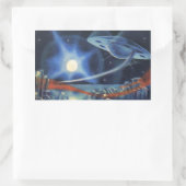wetenschap Fiction Blue Spaceship Over Planet Rechthoekige Sticker (Tas)