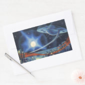 wetenschap Fiction Blue Spaceship Over Planet Rechthoekige Sticker (Envelop)