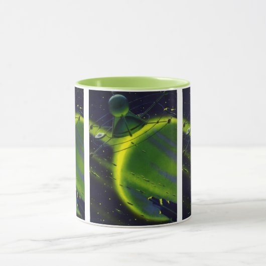 wetenschap Fiction Green Planet w Spaceship Mok (Midden)